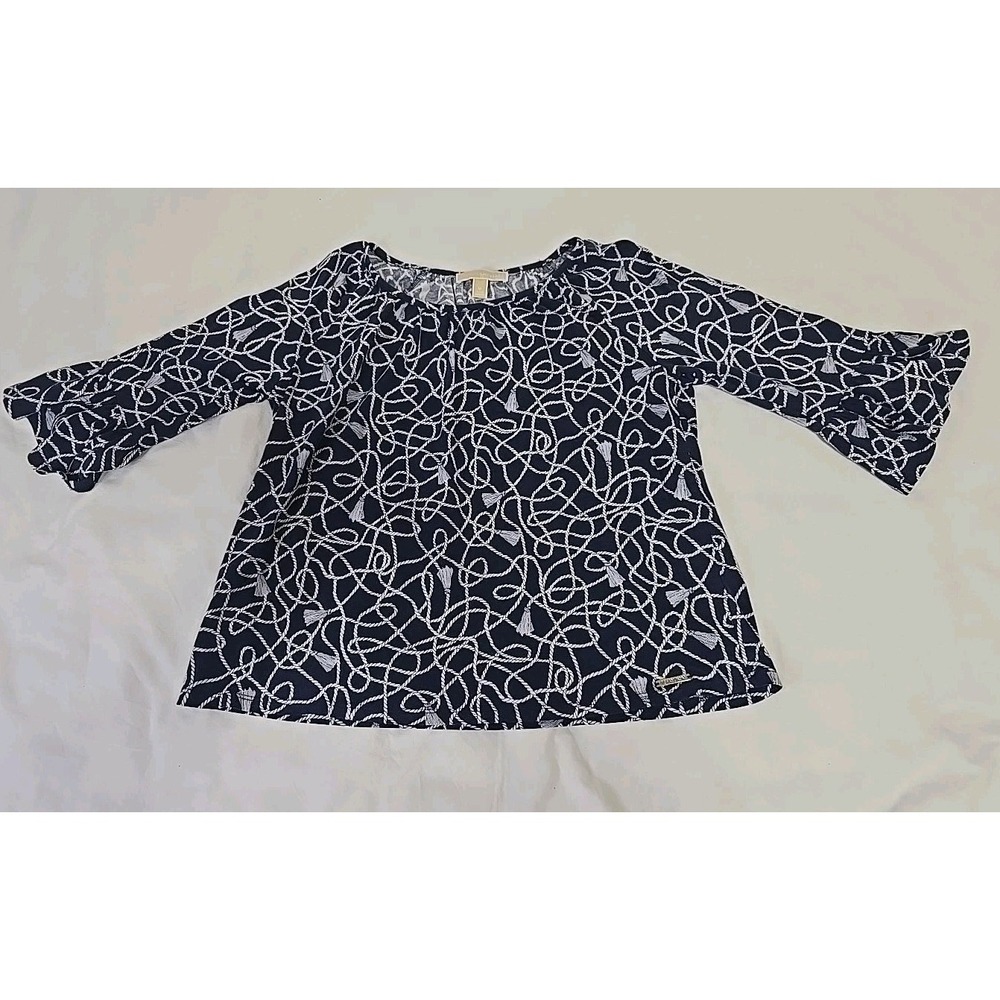 Michael Kors‎ Women's Medium Navy Blue/White Blouse